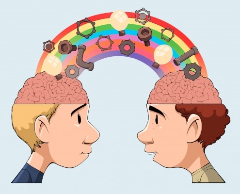 Illustration af to personer med hinanden på sinde